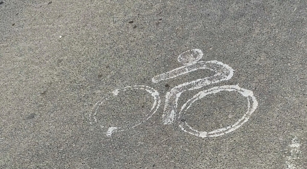 Symbol des Ecovia weist dem Radfahrer den Weg. 